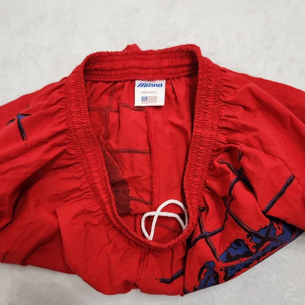 Vintage Mizuno Volleyball Shorts Mens XL Red Supplex Nylon Graphic 90s USA Made